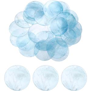 uxcell 50Pcs 50mm Round Capiz Sea Shells, Round Natural Capiz Shells Discs Charm with Hole for Seashell Wind Chimes Curtain Home Decoration, Light Blue