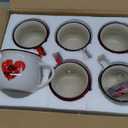 6 Pcs Valentine's Day Mugs 12 oz Coffee Ceramic Mug with Ribbon Bow Red White Love Words Cup Sweet Heart Coffee Cup Tiered Tray Decor Gift for Anniversary Wedding Table Centerpieces