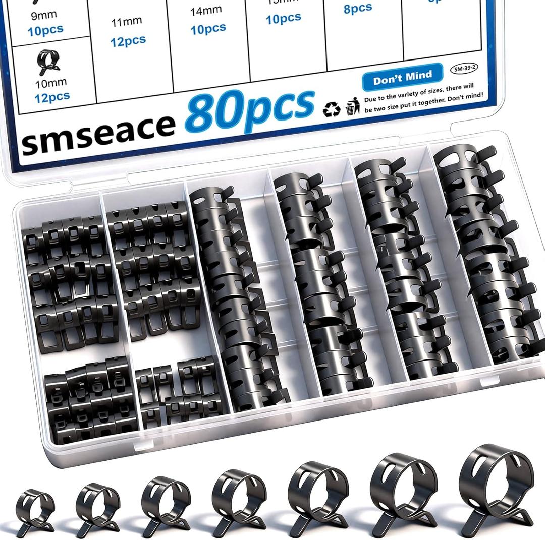 smseace Spring Hose Clamp Assortment kit 7-18mm 8-sizes Constant Tension Hose Clamp used for Fuel LineVacuum HoseAir Hose Spring Band Hose Clamp Kit