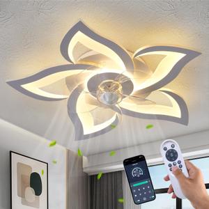 Dalouguan Flush Mount Ceiling Fan with Lights, 24" White ,Remote Control, 6 Speeds 3 Light Color Low Profile Ceiling Fan for Kitchen