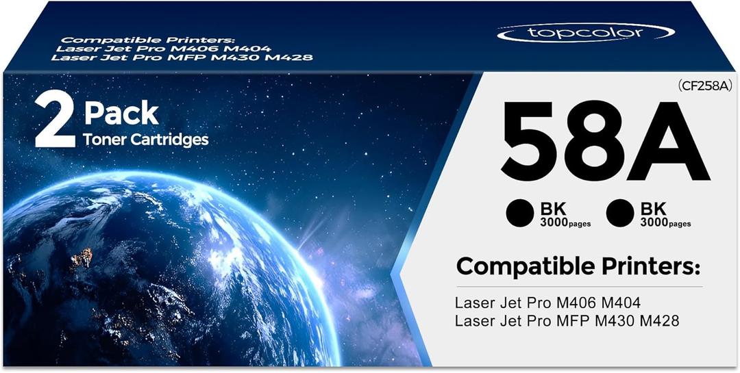 58A CF258A Toner Cartridge Black Compatible for HP 58A CF258A High Yield Toner Cartridge for HP LaserJet Pro M404n M404dn MFP M428fdw M428fdn M428dw Printer 2 Pack with Chip
