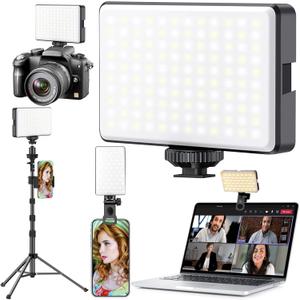 Selfie Ring Light Kit with Tripod - 98 LED Portable Lighting for Video Conferencing, Streaming, Makeup, Includes Phone Clip & Webcam Adapter, 3 Modes, CRI 97+ for iPhone, Android, Laptop, Zoom, TikTok (Black)