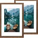 Hongkee 16x24 Frame Set of 2, Rustic Brown Wood Style - Display 16 x 24 Picture without Mat or 12x18 Picture with Mat, Wall Mounting Horizontal and Vertical
