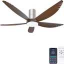Ohniyou 58 Inch Ceiling Fan with Lights, 5 Blades Flush Mount Ceiling Fans with Remote/APP Control, Dimmable Indoor Outdoor Low Profile Ceiling Fan for Patios, Living Room, Bedroom, Shop