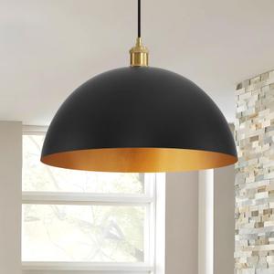 Eustace 17.7" Large Industrial Pendant lamp, Vintage Pendant Light,Black and Gold Finish Dome Pendant Lighting Fixture, Eu6169
