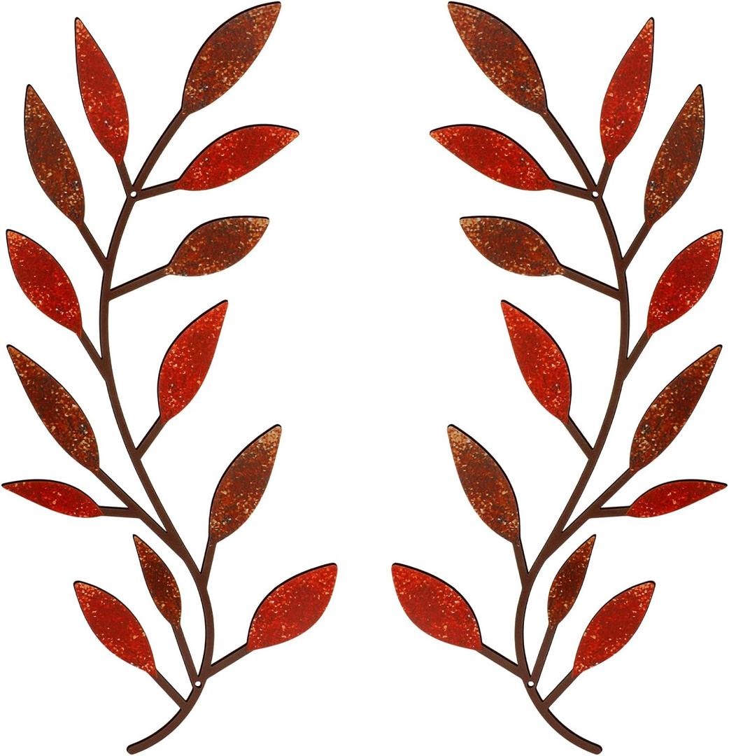 Zhengmy 2 Pieces Metal Tree Leaf Wall Decor Vine Olive Branch Leaf Wall Art Living Room, Hallway Wall Decor Outdoor Decoration(Autumn Color)