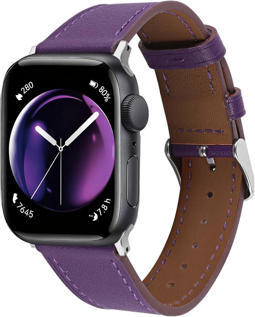 Italy Genuine Leather Bands Women Men Compatible with Apple Watch 38mm 41mm 40mm 42mm 44mm 45mm 46mm 49mm, iWatch Straps Smartwatch Replacement Band for Ultra SE 3/2/1 Series 11 10 9 8 7 6 5 4 3 2 1 (Purple)