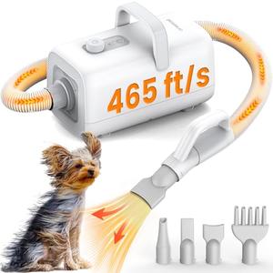 oneisall Dog Dryer,465 ft/s High Velocity Dog Hair Dryer,Quiet Dog Blow Dryer with Adjustable Airflow&Cycling Heating,Dog Dryer for Pet Grooming with 8.86ft Long Hose,Ideal for Quick&Efficient Drying
