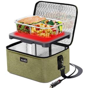 Aotto Heated Lunch Box Food Warmer - 12V/24V 2-in-1 Car Food Warmer with Vehicle Plug - Mini Portable Electric Lunch Box Heater for Men and Women - Reheat & Keep Meals Warm On the Go - Green