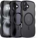 QVLANG Case for iPhone 16, Cute Wave Cover Case, Upgraded[Full Camera Protection][Compatible with Magsafe][Military Grade Protection][Translucent Matte] Phone Case for Women Girls, Black