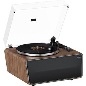 All in One Vinyl Record Player,Bluetooth Turntable Built in 4 Stereo Speakers Phono Preamp,High Fidelity Turntables for Vinyl Records with Magnetic Cartridge AT-3600L MM,Belt Drive 2-Speed,33/45 RPM (Walnut Wood)