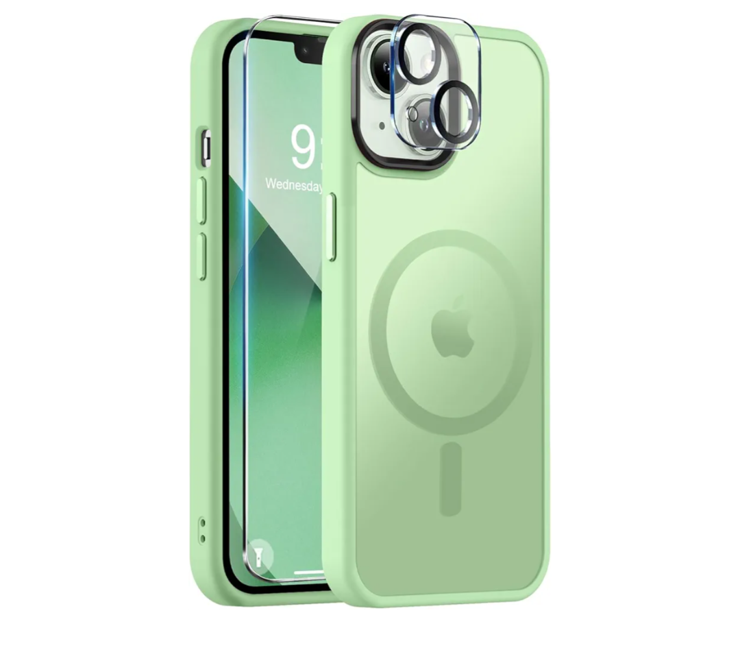 BossKiss Compatible with iPhone 13 Case, [Compatible with Magsafe] [Screen+Camera Protector] Magnetic Translucent Matte Women Men Girl Protective Cover for iPhone 13 6.1", Light Green Pack of 4