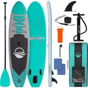 SereneLife Inflatable Stand Up Paddle Board with Premium SUP Accessories  Wide Stable Design with Non-Slip EVA Deck Pad for Adults and Youth of All Skill Levels (Aqua)
