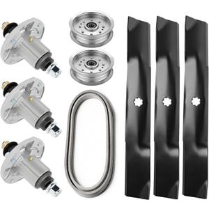 54" Mower Deck Rebuild Kit Compatible with John Dee-re G110 D170 E180 LA150 LA175 190C S180, 3 Spindle GY20454, 3 Blade GX21380, 2 Pulley GY22082, 1 Belt GX21395