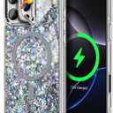 YZB for iPhone 16 Pro Max Magnetic Case [Compatible with MagSafe] Built-in Stash Camera Cover Stand, Luxury Bling Glitter [10FT Military Drop Protection] Case, Cute Sparkly for Women Girls, Crystal