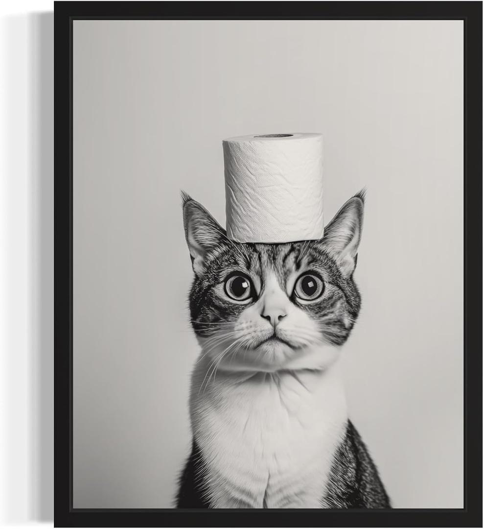 Cat Bathroom UnFramed Wall Art Print Poster, Animal Restroom Decor Posters Prints Home Picture Painting Artwork Gallery 9 (Cat, 20"L x 16"W, Unframed)