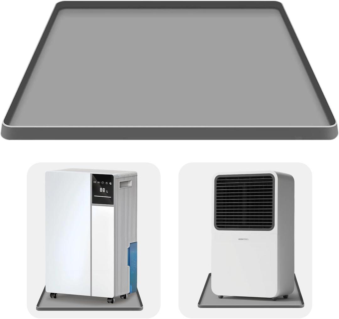 Dehumidifier Drip Mat- 23.6'' x 19.7'' x 0.78'' Silicone Humidifier Drip Tray, With Raised Edge, Non-Slip,Spill-Proof,Dehumidifier Drip Pan,Prevent Water Leakage and Protect Floor & Carpet-Grey