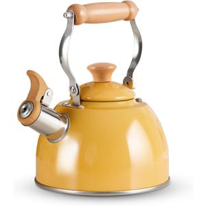 ROCKURWOK Tea Kettle, Tea Pot with Cool Touch Ergonomic Handle, Teapot Food Grade Stainless Steel, Tea Kettle Stovetop, Kettle Teapot, Whistling Tea Kettle, Small Tea Kettles, 1.6 Quart (Yellow)