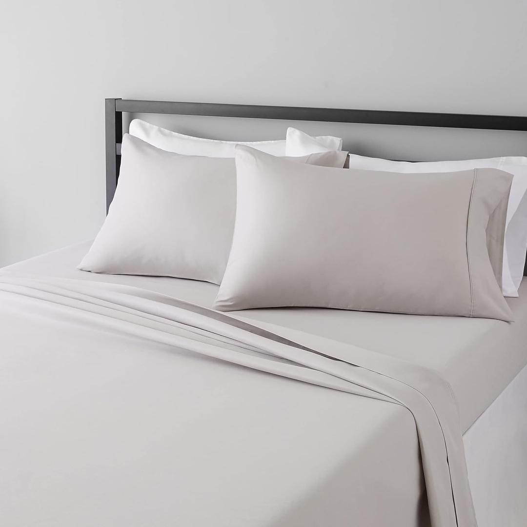 Amazon Basics Lightweight Super Soft, Wrinkle-Free Luxury Microfiber 4 Piece Bed Sheet Set with 14-Inch Deep Pockets, Full, Light Gray, Solid (Full, Light Gray)