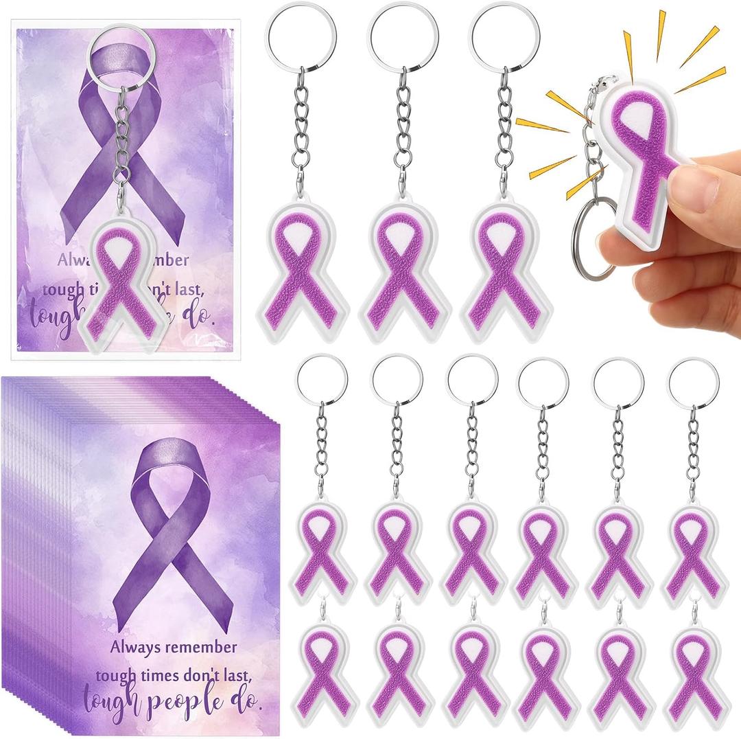 Gerrii 24 Sets Purple Ribbon 3D Fidget Fidget Toy Clicky Stress Relief Clicker Keyboard Keychain with Cards Boost Focus & Calm Anxiety Stress-Relief Gift Gift for Work Office Coworkers Teacher