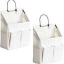 HZZTY BRNY 2pcs Wall Hanging Storage Bag, Small Door Closet Linen Fabric Pockets Organizer, Waterproof Multi Functional for Living Room Bedroom Bathroom Kitchen RV Camper with Hooks All White