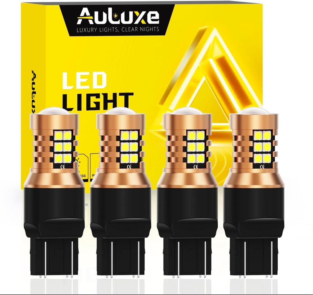 7443 LED Back Up Reverse Lights Brake Tail Lights Turn Signal Bulb, 21-SMD, 500% Brighter, 6500K White, Lasest Copper Matal Desgin With Detachable HID Lens, Fits T20 7440 7441 7444,Pack of 4