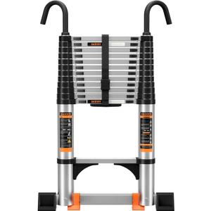 Telescoping Ladder,10.5FT Aluminum Multi-Purpose Collapsible Ladder with Stabilizers and Hooks,Jiashche Portable Extension Ladder for RV or Outdoor Work Silver,330lb Max Capacity