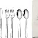Stainless steel camping portable cutlery storage cloth bag knife, fork and spoon 7 piece set of scroll bag set