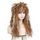 WildCos Long Curly 80s Mullet Wigs Punk Heavy Metal Rocker Wig Halloween Costume Male Cosplay Wig for Women (Brown with Blonde)