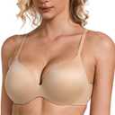 Wingslove Women's Push Up Bra Seamless Deep Plunge T-Shirt Bras Full Figure Padded Comfortable Invisible Underwired Bralettes (32C, Cream Coffee)