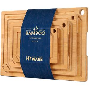 Hiware 3 Piece Extra Large Bamboo Cutting Boards Set for Kitchen, Heavy Duty Cutting Board with Juice Groove, Bamboo Chopping Board Set for Meat, Vegetables - Pre Oiled