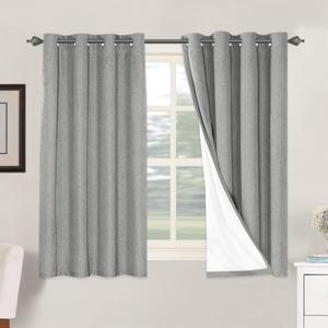H.VERSAILTEX Linen Blackout Curtains 54 Inches Long 100% Blackout Thermal Insulated Textured Linen Look Curtain Draperies Anti-Rust Grommet, Energy Saving with White Liner, 2 Panels, Dove Gray