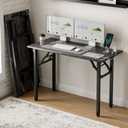 Frylr Small Folding Computer Desk  43.3 Inch Portable Table for Craft and Study, Lightweight Desk for Small Spaces, Foldable Laptop Table Built-in AC/USB Outlets for Convenience, Marble Greige