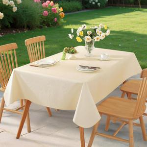 Rectangle Table Cloth, Waterproof Vinyl Tablecloth with Flannel Backing, Wipeable Reusable Rectangular Plastic Tablecloths for Dining, Camping, Indoor and Outdoor (Beige, 52" x 70")