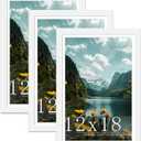 Picrit 12x18 Picture Frame 3 Pack, White Poster Frame, Display Poster 11 x 17 with Mat or 12 x 18 without Mat for Horizontal or Vertical Wall Mounting