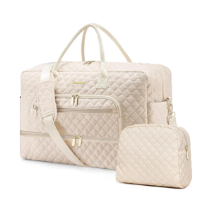 Weekender Overnight Bag Women: Large Travel Duffle Bag with Shoe Compartment & Wet Pocket Carry On Tote Bag Gym Duffel Bag with Toiletry Bag Bag for Hospital Beige