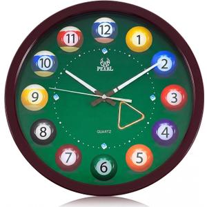 Landical Large Billiard Pool Ball Clock 14 Inch,Reddish-Brown,Round