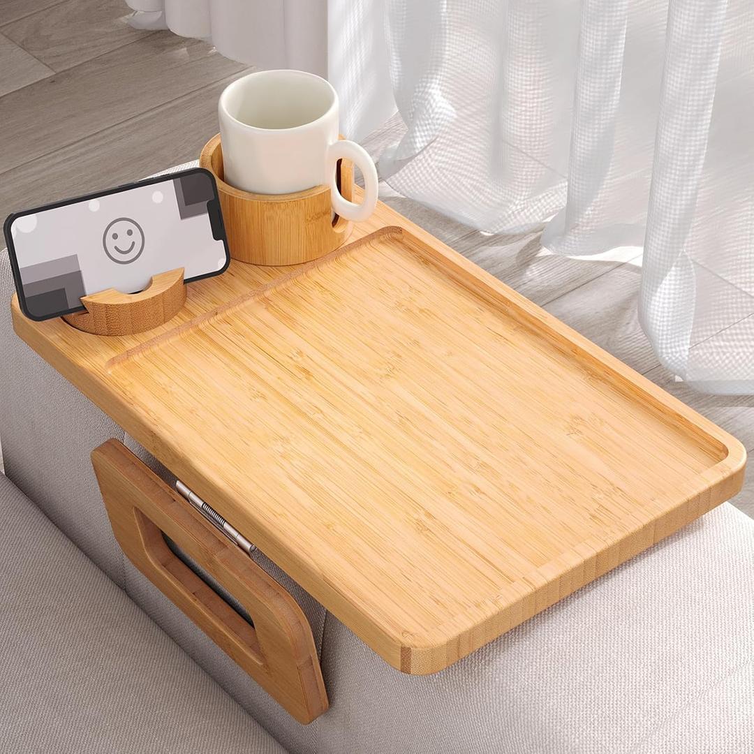 Couch Arm Tray,Bamboo Folding Sofa Tray,Sofa Armrest Trays Couch Arm Table Clip-On Desk