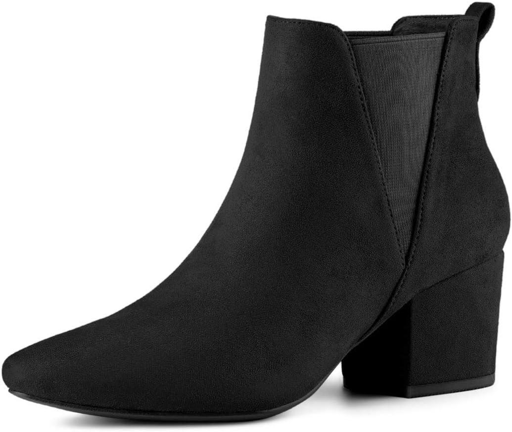 Allegra K Women's Pointed Toe Block Heel Ankle Chelsea Boots (Size 8)