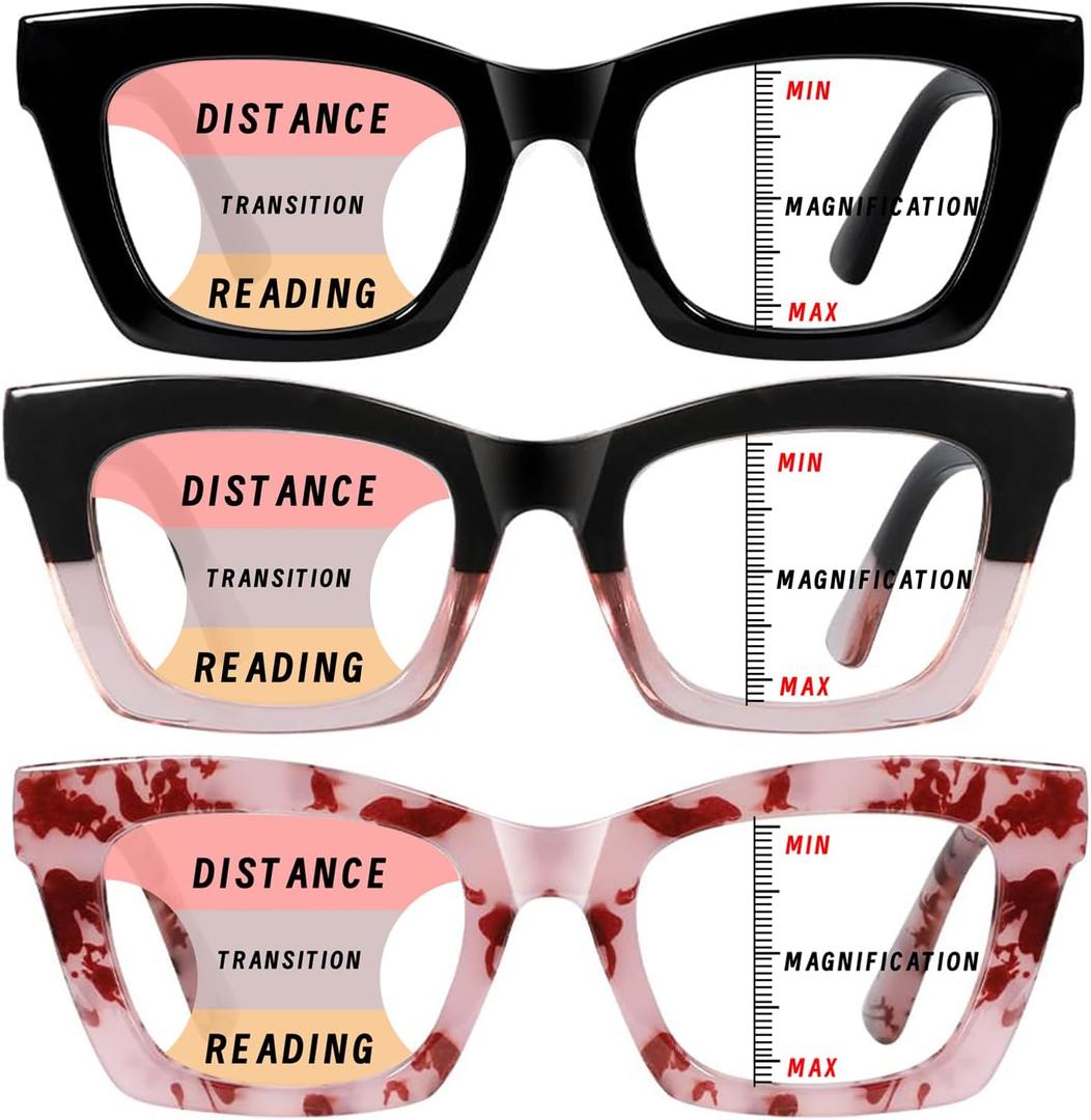 Hubeye Progressive Reading Glasses For Women Fashion Style Blue Light Blocking Computer Multifocus Square Reader
