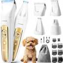 oneisall Quiet Dog Grooming Kit 4 in 1, LED Light Dog Nail Grinder, 2000mAh Pet Grooming Clippers Paw Trimmer for Paw, Nail, Face, Ears, Legs, Body with Storage Bag (Gold)