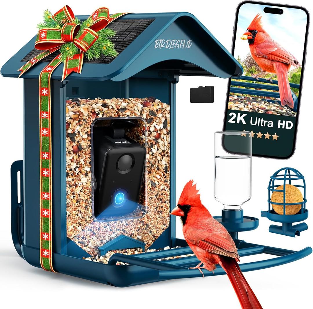 BIRDLEGEND Bird Feeder with Camera Solar Powered, 2K Portrait Live Free AI Forever Instant Arrival Alerts with 64GB Card, Smart Camera Birds Feeders Wireless Outdoor Gift for Bird Lover, 2.4G WiFi