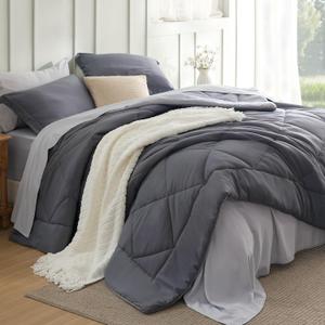 Bedsure California King Comforter Set - 7 Pieces Reversible Dark Grey Bedding, California King Size Bed Set for All Seasons, Bed in a Bag with Down Alternative Comforter, Sheets, Pillowcases & Shams