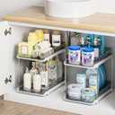 Delamu 2-Tier Multi-Purpose Bathroom Under Sink Organizers and Storage, Stackable Kitchen Pantry Organization, Pull Out Medicine Cabinet Organizer with Movable Dividers, Grey, 2 Pack