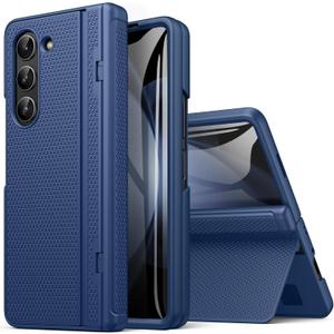 for Samsung Galaxy Z Fold 5 Case with Hinge Protection & Kickstand, Front Glass Screen Protector, Slim & Rugged, Hard Full Cover, Daily Protective Phone Case for Samsung Z Fold 5 5g 2023, Blue