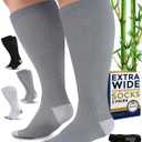 Pembrook 3 Pairs Plus Size Compression Socks Wide Calf - 15-20 mmHg Bamboo Viscose Knee High Socks, Compression Men xxl, Black, White, Gray