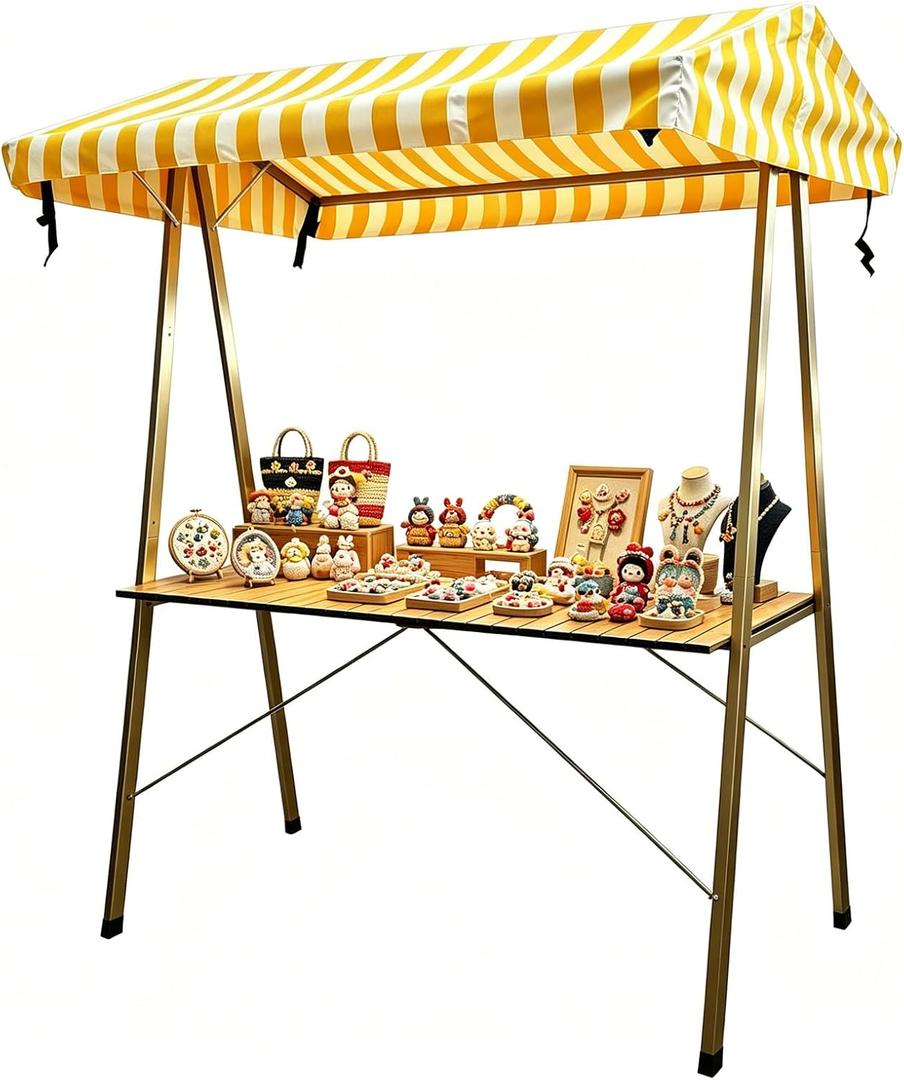 Portable Vendor Cart for Outdoor Events,Foldable Farmers Market Booth with Canopy,for Street Vending, and Events, Easy Storage and Transport (Yellow)