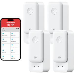 SwitchBot Smart Water Leak Detector, 100dB Adjustable Alerts & App Alerts, IP67 Waterproof, Water Sensor for Kitchen, Bathroom, Basement, No Hub Required (Support 2.4G) (White, Pack, 4)