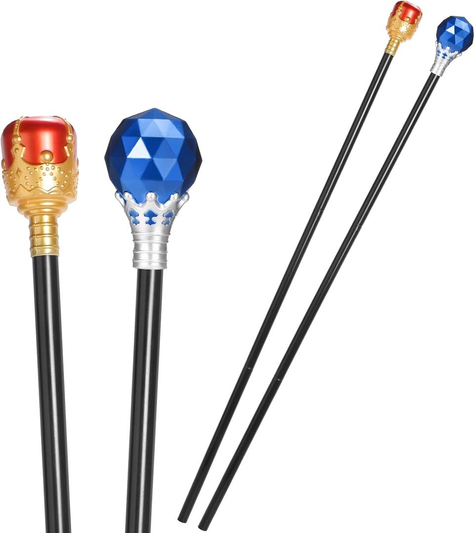 Ferreve 2 Pcs Adult Prom King Queen Scepter Set Royal Red Plastic Wand Princess Prince Scepter Wand Adult Prom Medieval Dress up Accessory(Red and Blue)