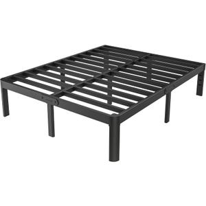 Queen Size Bed Frame Black, 16 Inch Metal Queen Bed Frame No Box Spring Needed, DIY Headboard Holes, Heavy Duty Steel Support 3500 LBS, Noiseless, Round Corner Leg, Storage Space, Easy Assembly